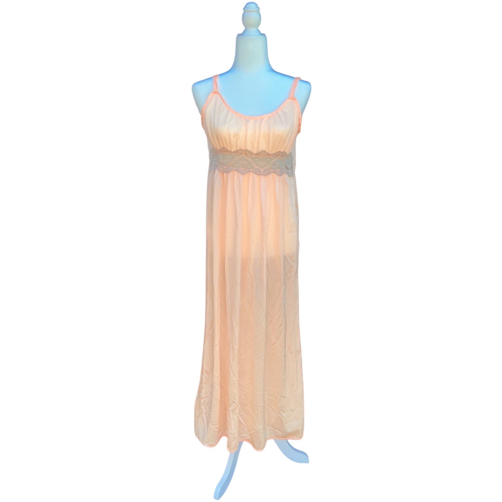Undercover Wear Peignoir Set Wms S Petite Peach Lace Trim Vintage 70s Romantic