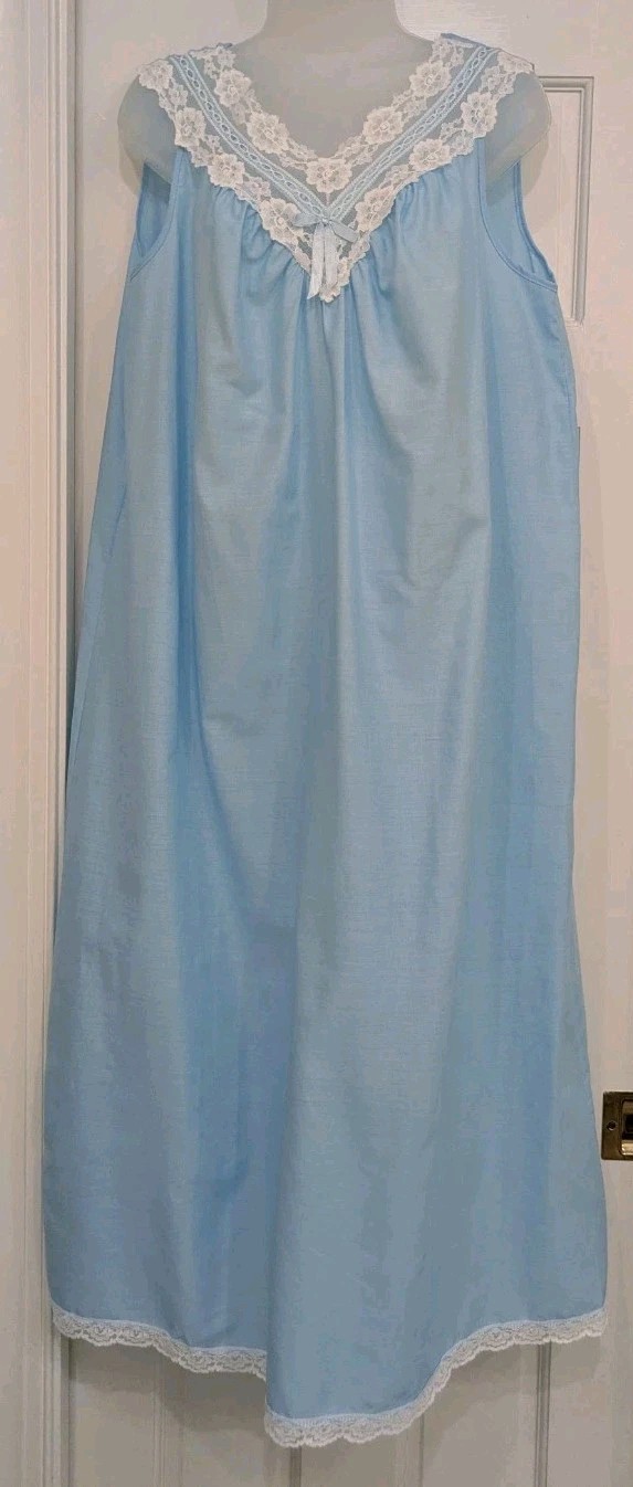 Vtg Bright Blue Sleeveless Crisp Cotton Blend Nightgown/ House Dress Sz 44 NEW
