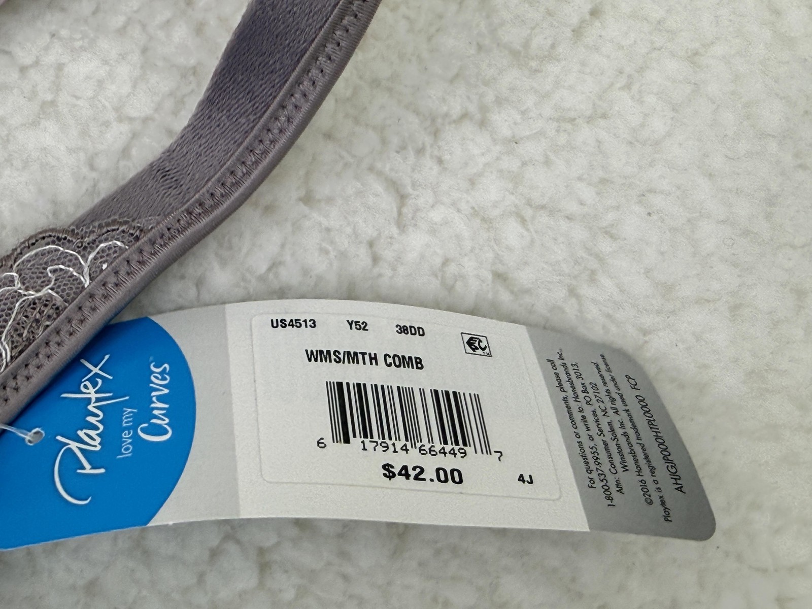 Playtex Bra Womens 38DD Gray Love My Curves Lace Underwire WMSMITH COMB