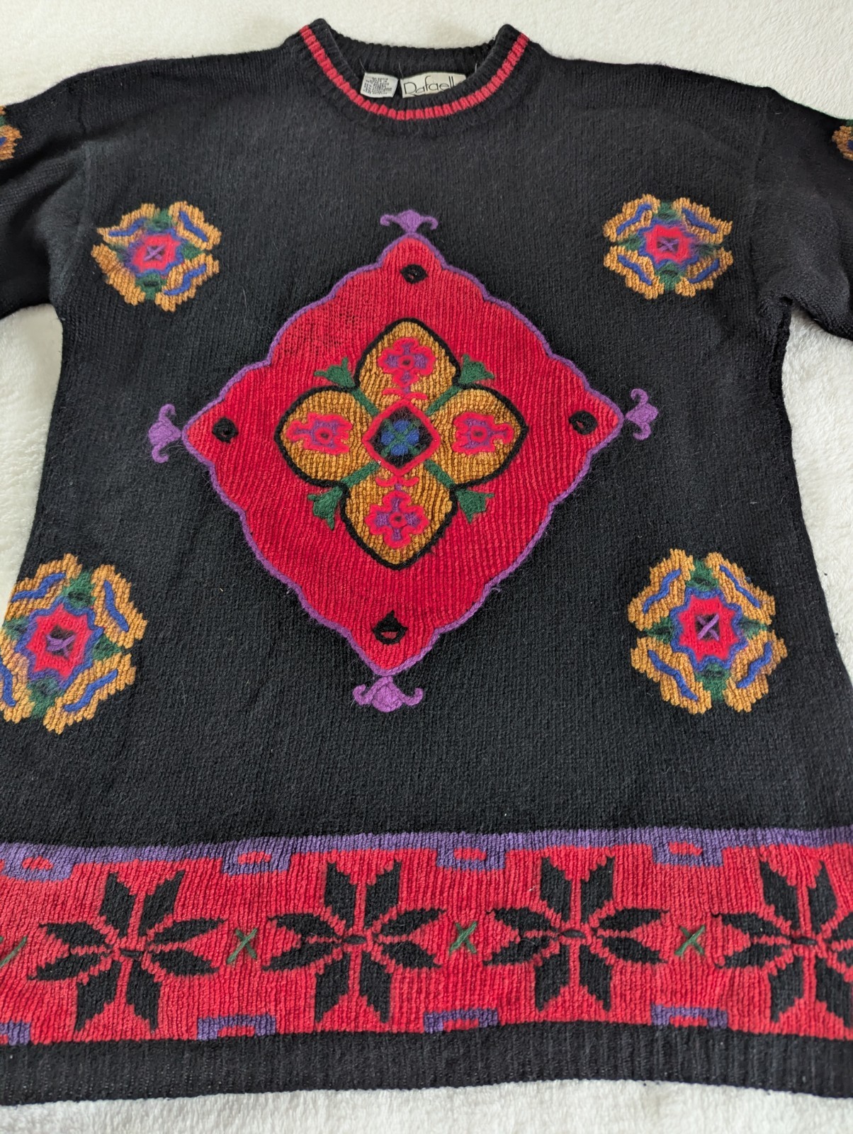 VTG 80&rsquo;s Angora Wool Blend Crew Neck Sweater Women&rsquo;s Size S Cabincore Holiday