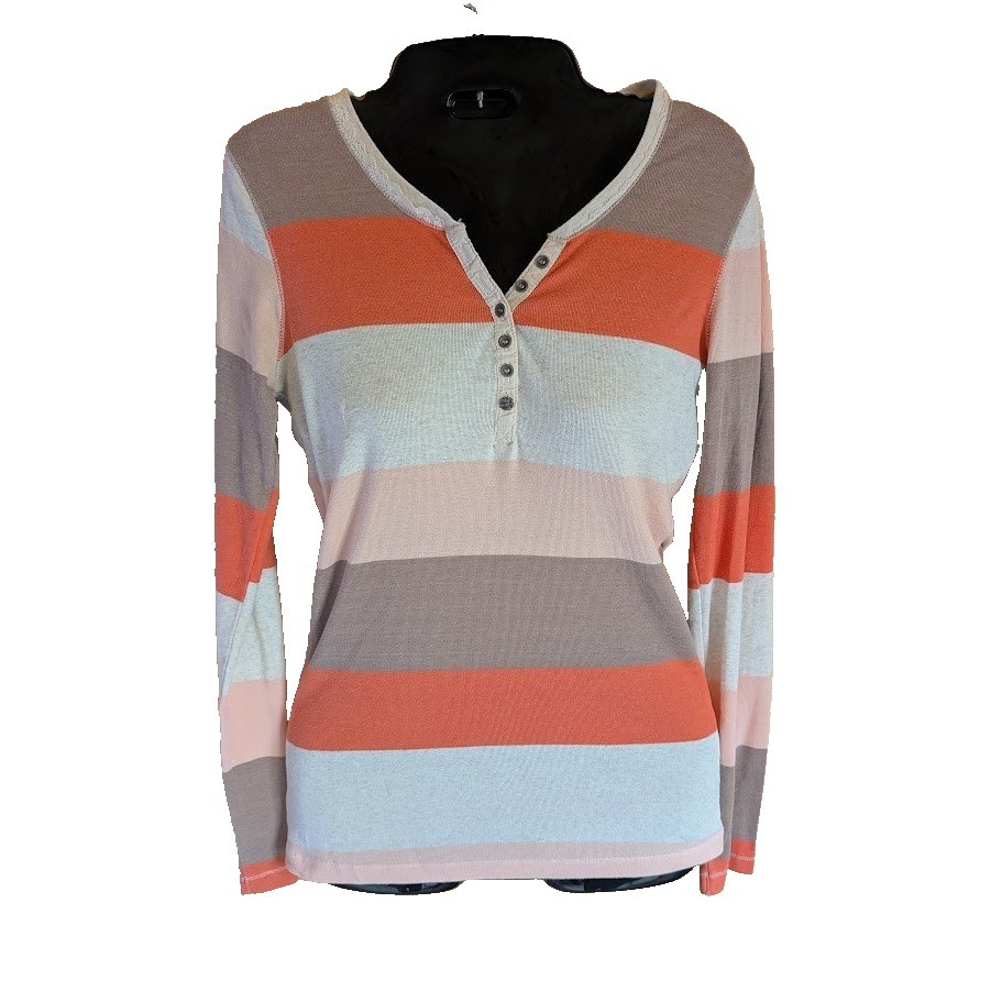 Womens Vintage Y2K 2010s Henley Top Size M Stripe Bella Swan V Neck Lace Trim
