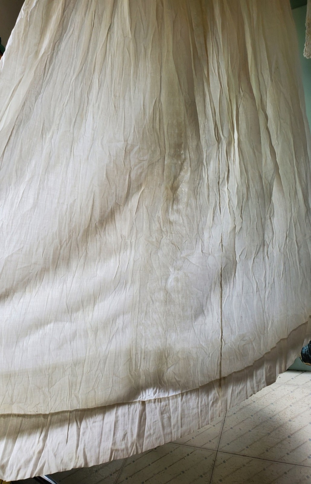 Antique Long Cotton Nightgown w/ Fancy Eyelet Bodice & Front Panel – XS/S