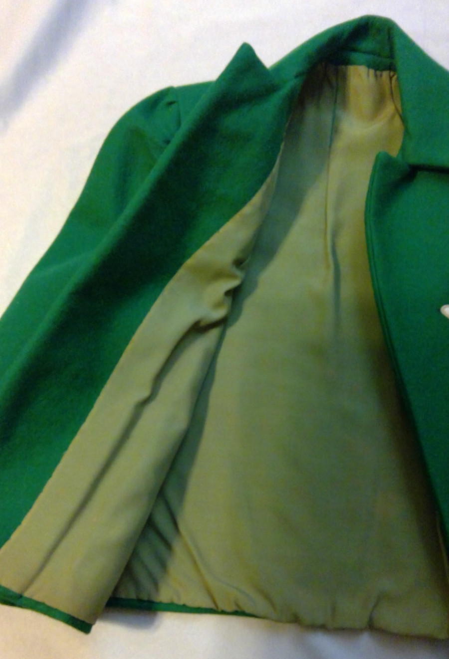 Vintage homemade fully lined green felt jacket embellished w/embroidery size 12p