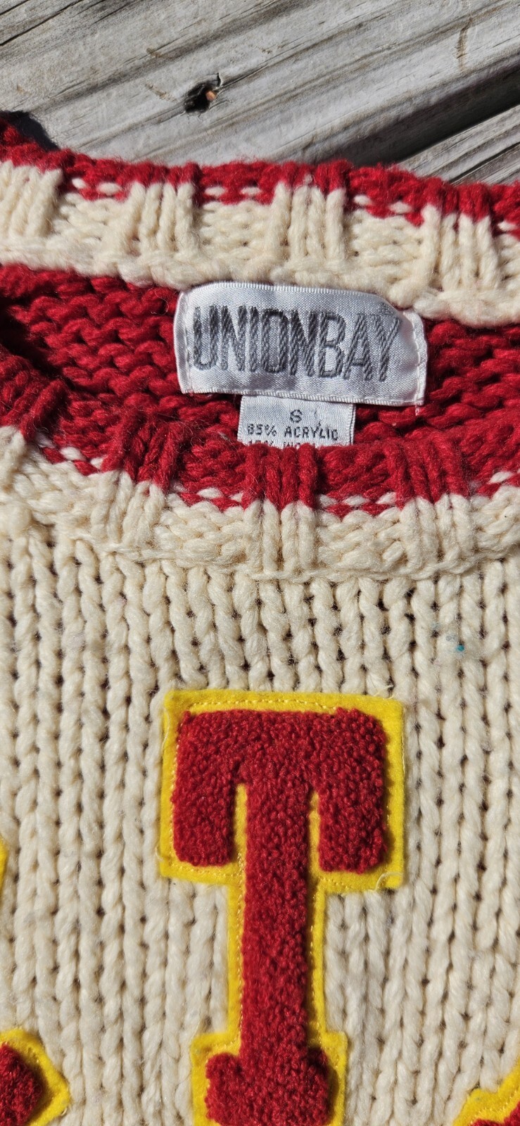 Vintage UNIONBAY Pullover Crew Neck Sweater Captain 1963 Red Blue Cream Size S