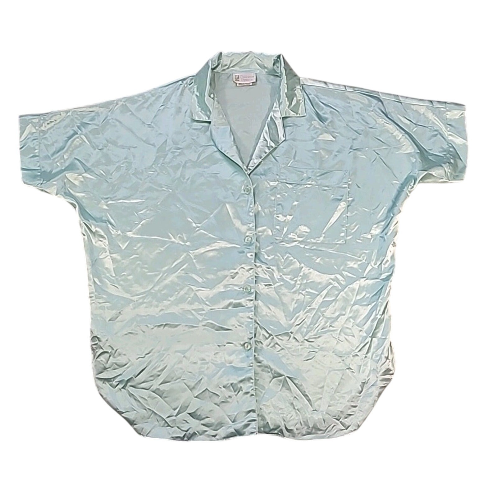 Vtg California Dynasty Nightgown Medium Aqua Teal Button Up Sleepwear USA EUC