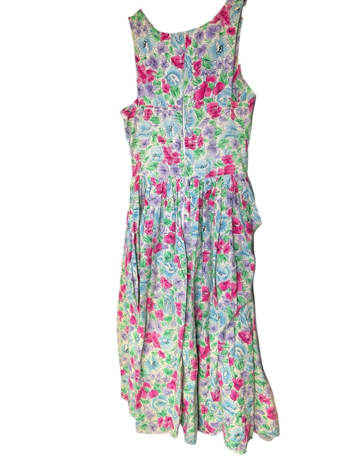 Vintage Allison Blair Multicolor Bright Floral Sleeveless Midi Dress Medium
