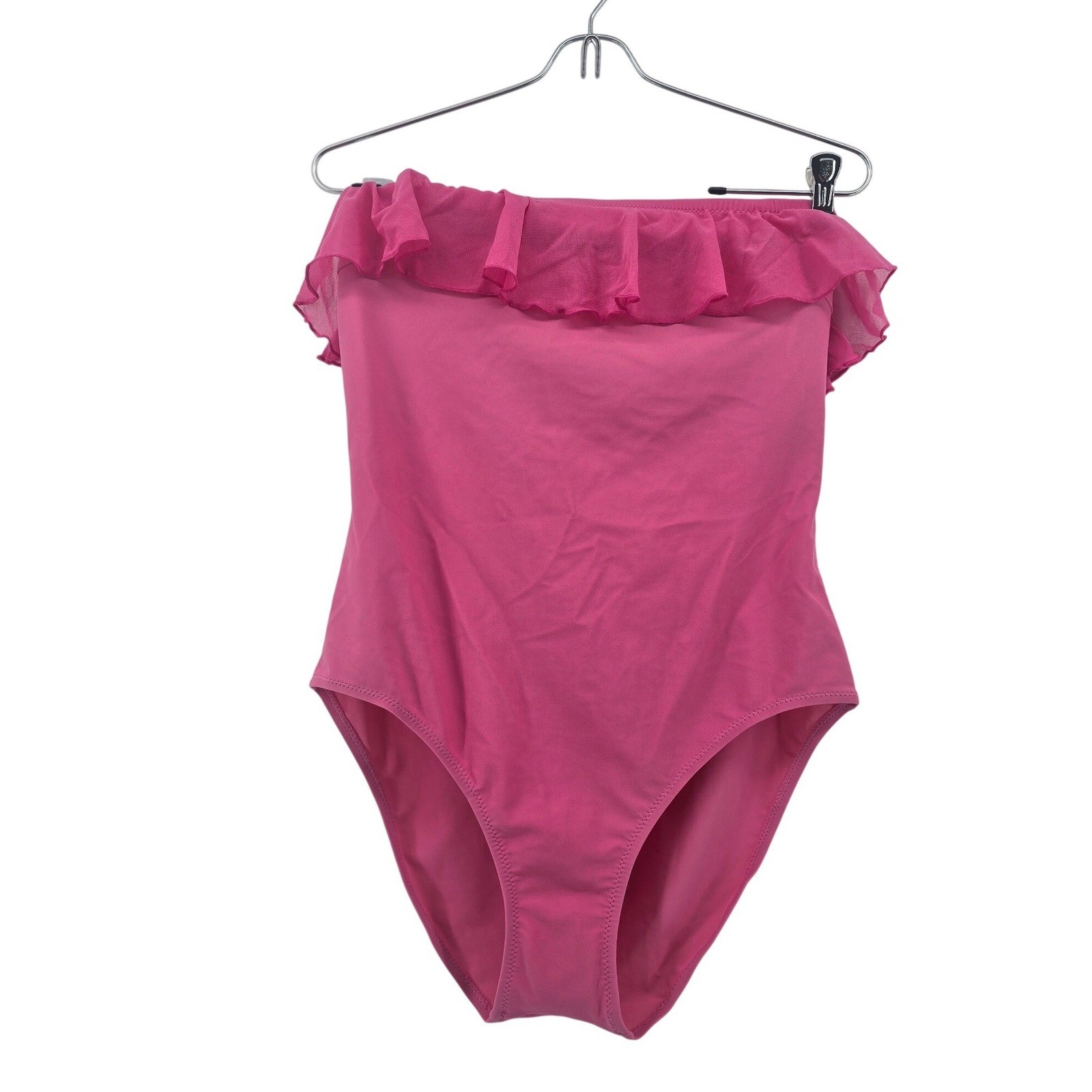 Newport News One Piece Swimsuit Women 14 Pink Sunstreak Ruffle Strapless Vintage