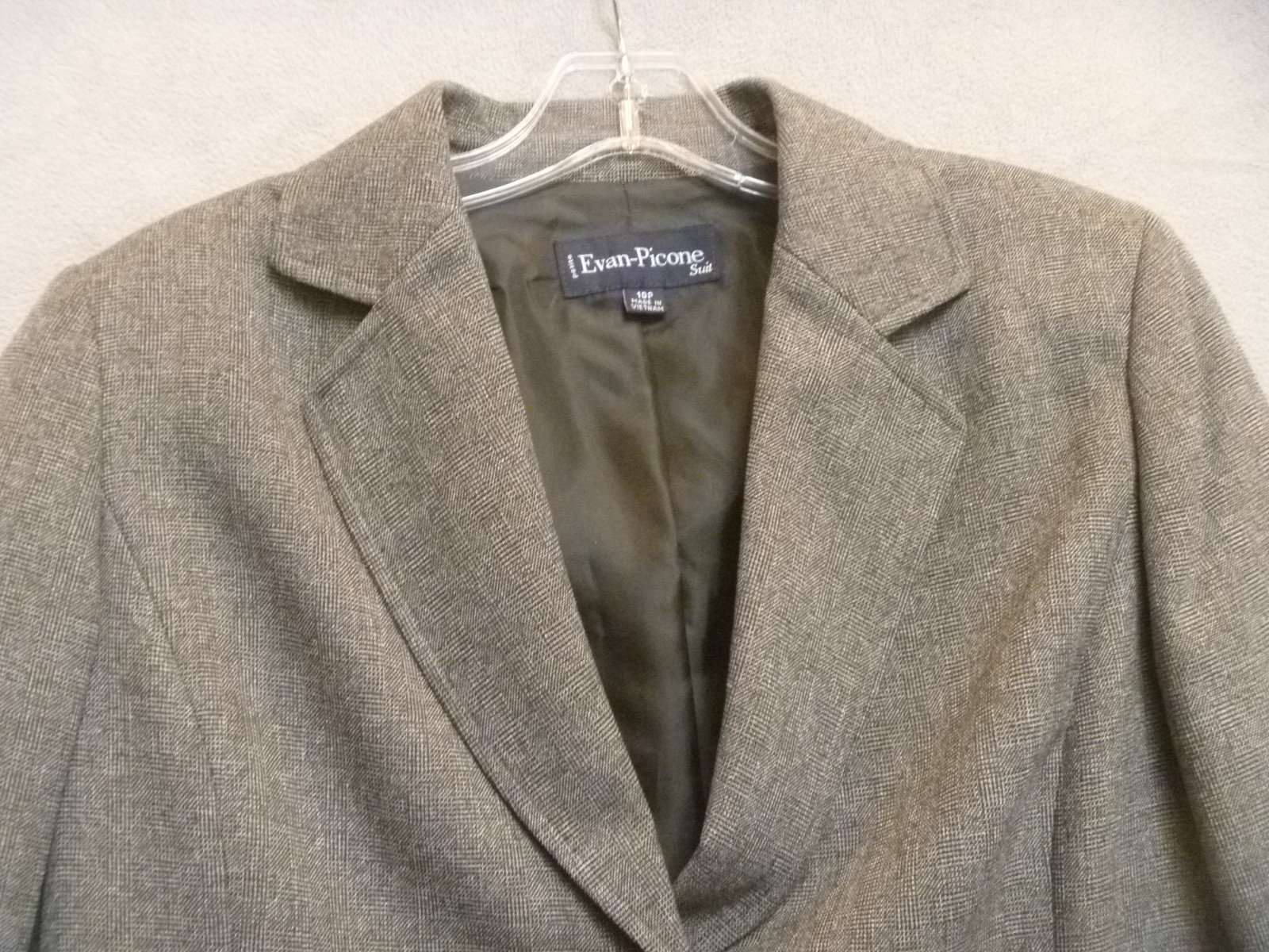 Evan Picone Suit Jacket Womens Size 10P Gray Black Plaid Lined Petite Blazer