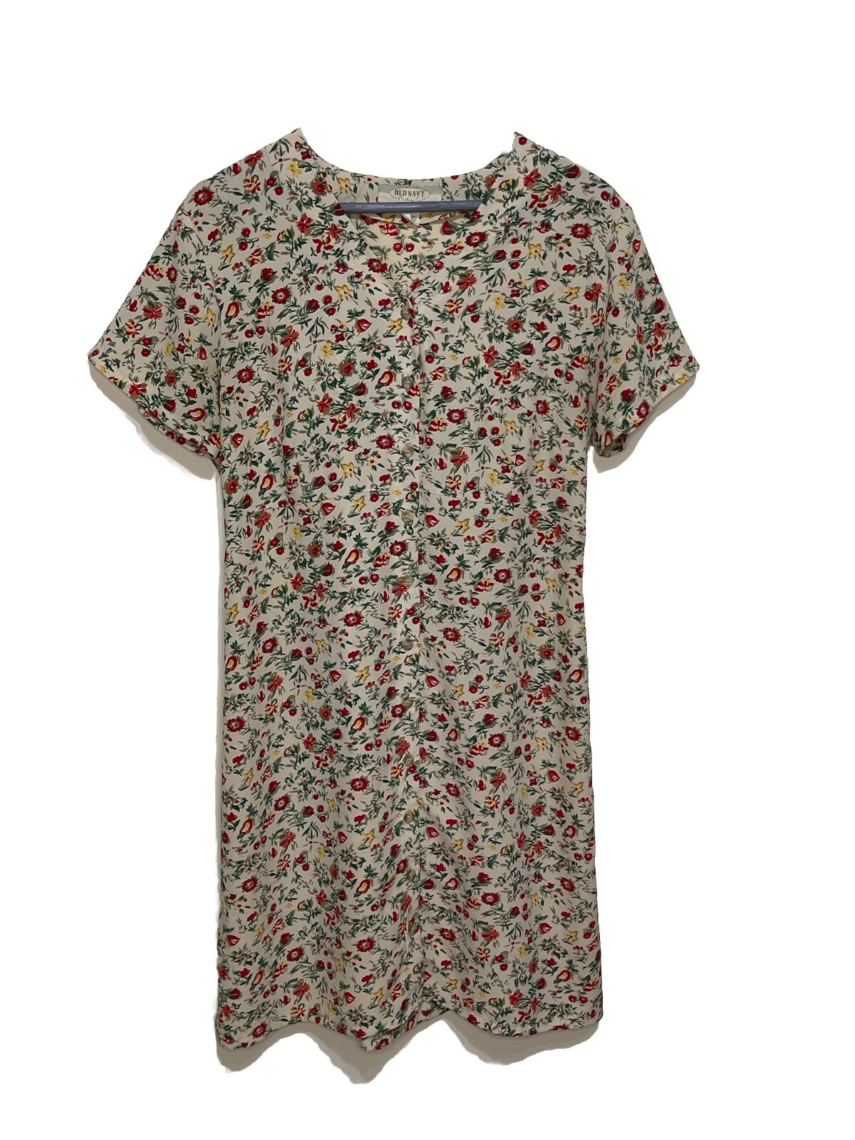 Old Navy Size 14 Vintage 90s Dress Cream Floral Button Tie Back Grunge Y2K