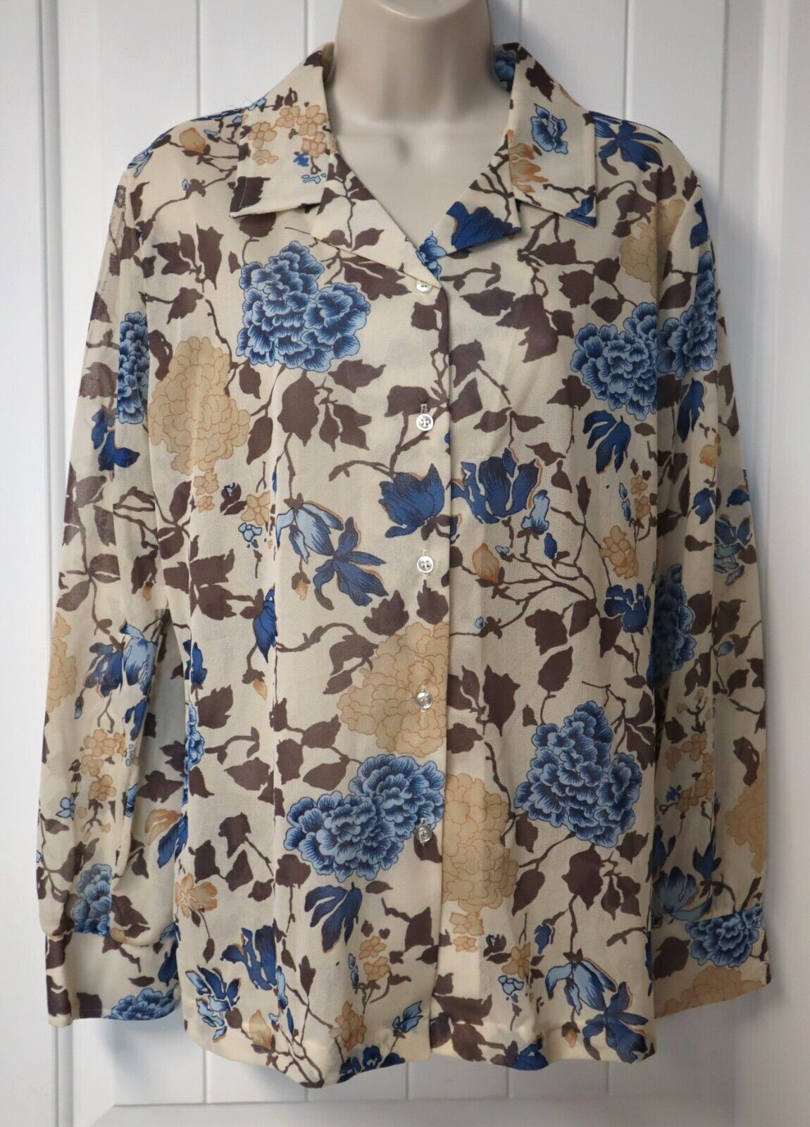 Vintage 70s FIRE ISLANDER long sleeve floral blouse size 17/18 (USA) (FLAW!!!)