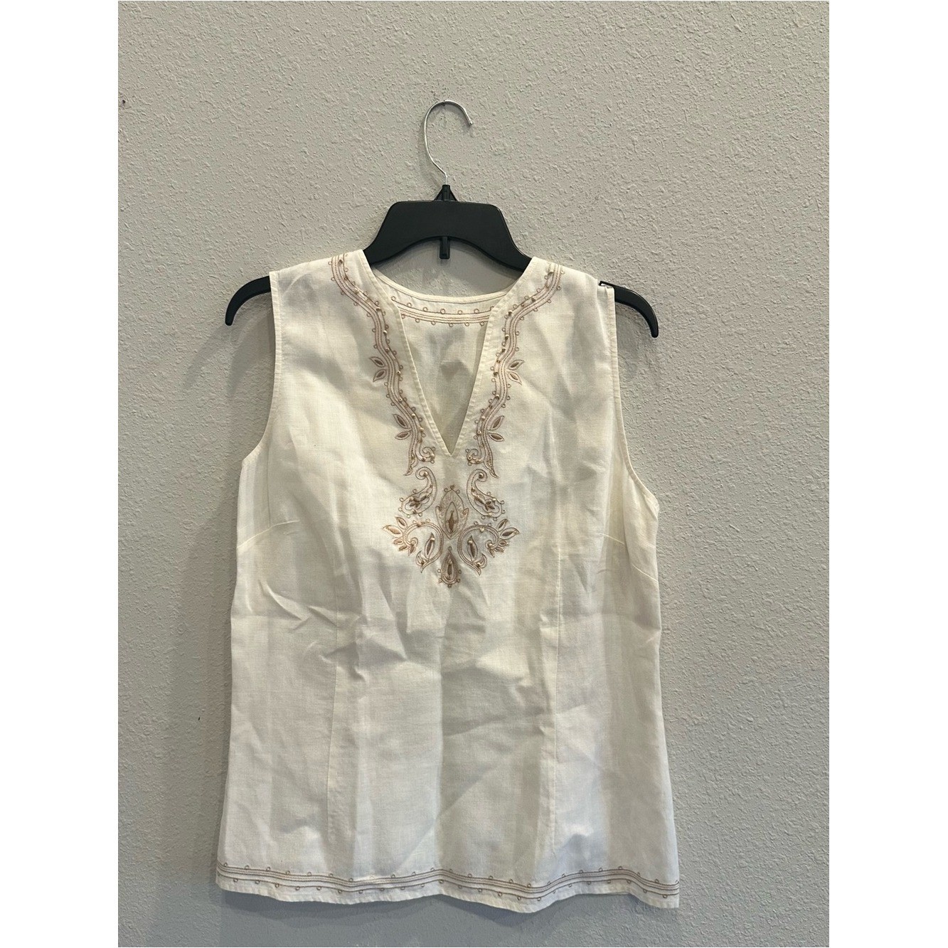 Vintage Josephine Chaus Sport Linen Embroidered Boho Tank V-Neck