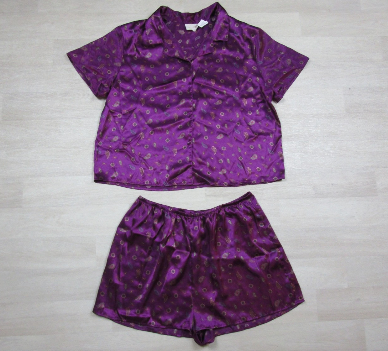 Vintage 80s Inner Most Satin Pajama Set Womens Plus Size (1X) Purple Paisley