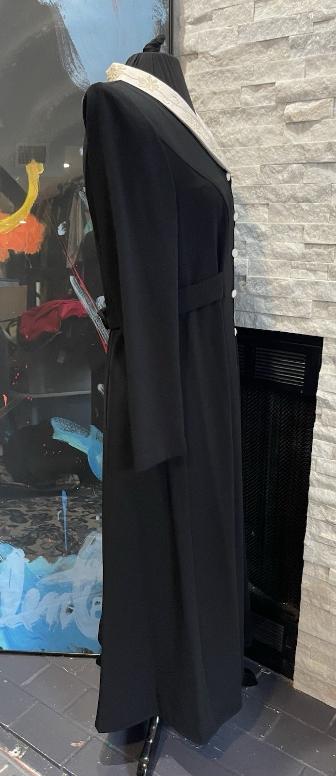 Vintage Miss Dorby Black Button Front Long Coat Dress Size 8