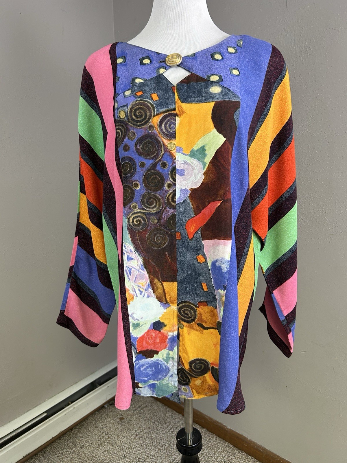 Vintage 90s Carole Little 2 Pc Set Crepe Tunic & Pants Pop Wearable Art Sz 12