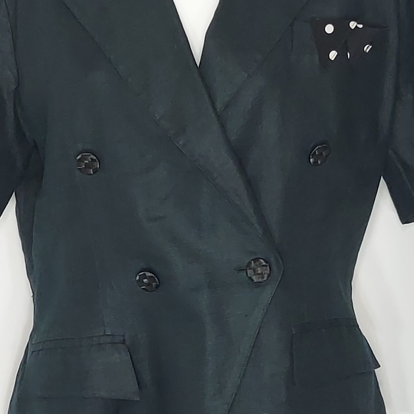 Linen Suit Double Breasted Jacket Blazer Pencil Skirt Off Black Green Vintage