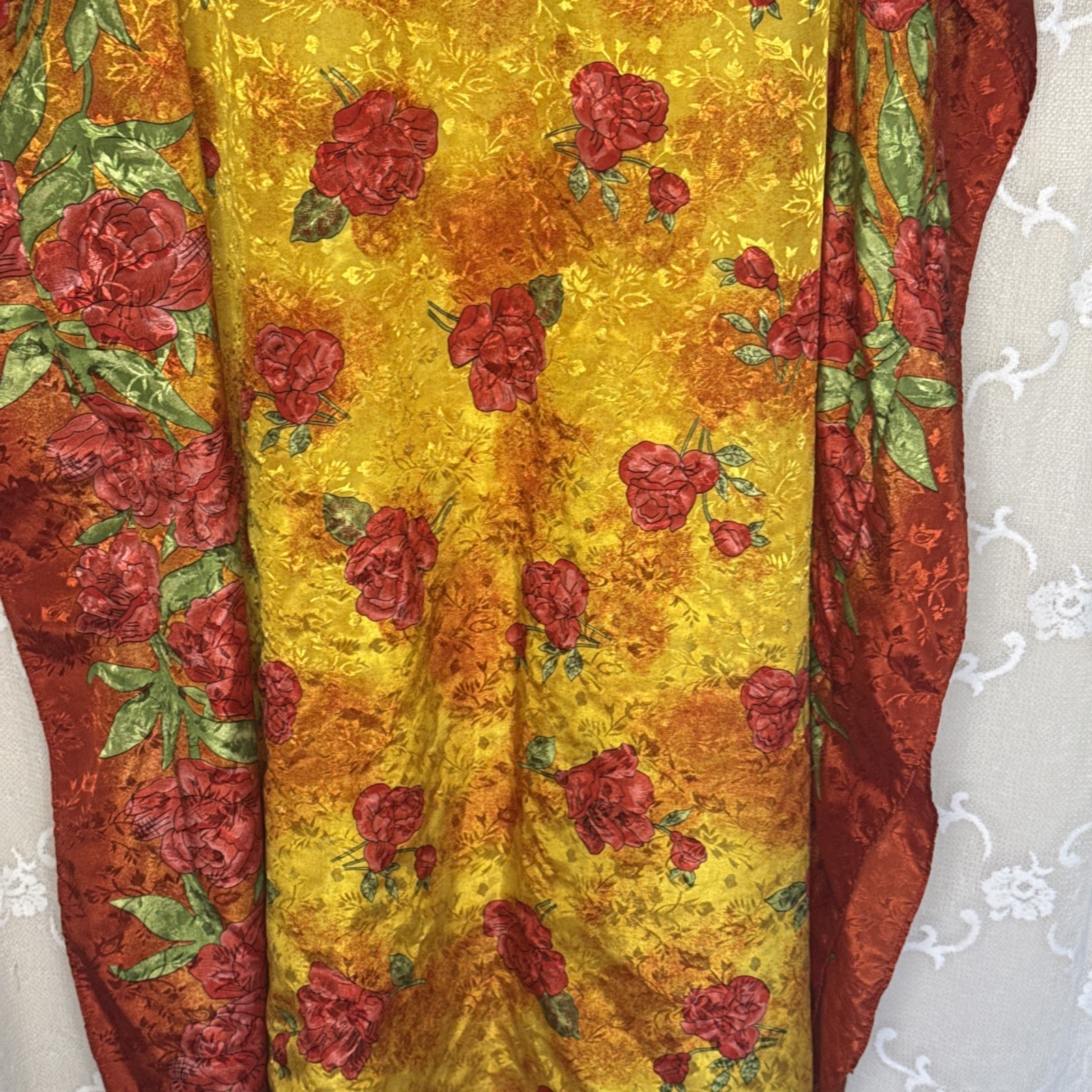 Vintage Simply Basic Multicolor Floral Jacquard One Size Pockets Muumuu Caftan
