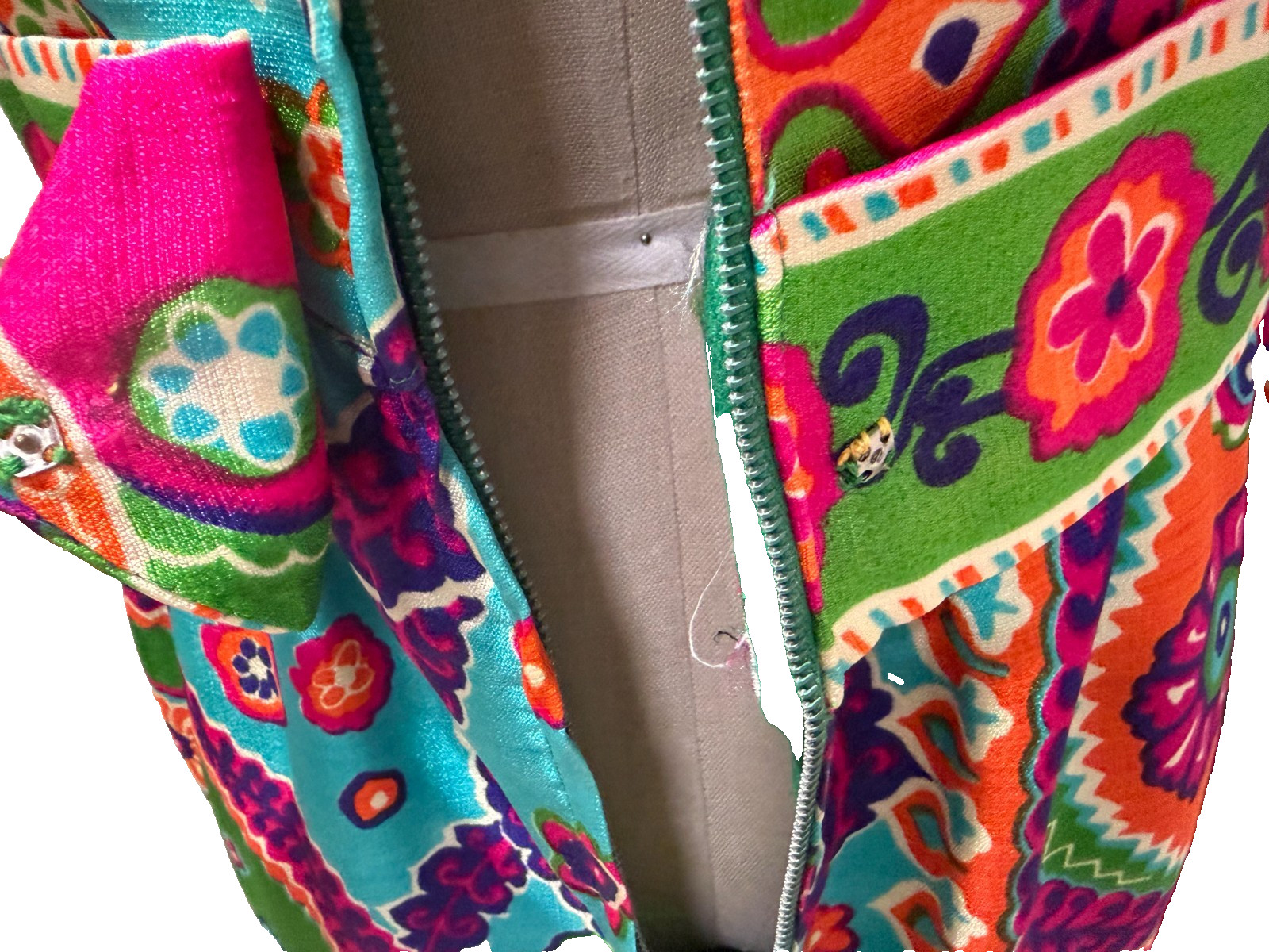 Vtg 60s 70s Maxi Dress Psychedelic Sleeveless Mod Boho Hippie