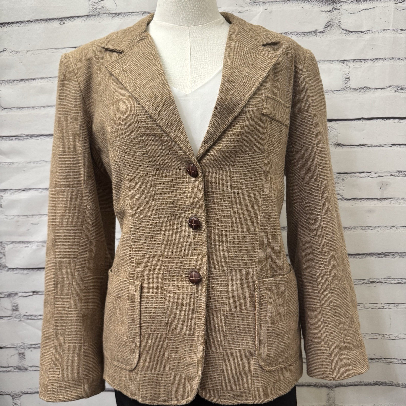 Vintage 90s KBV California Brown Textured Blazer Jacket Academia Style M