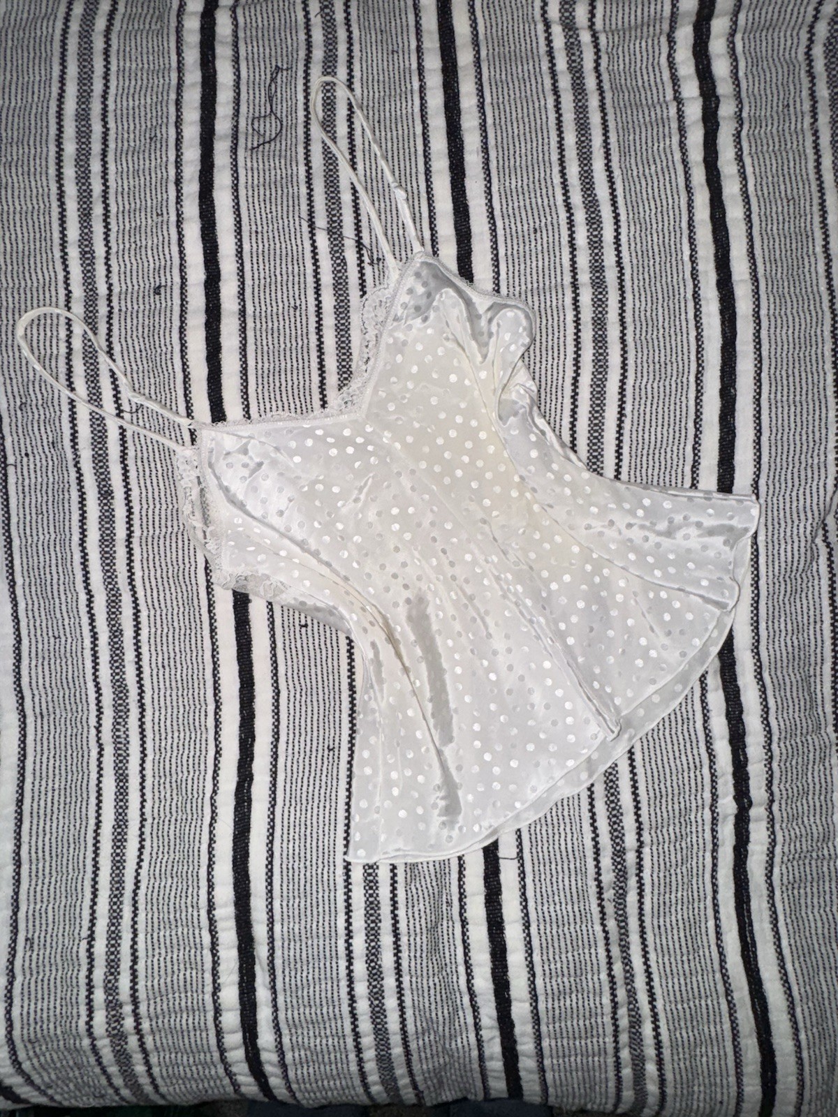 VINTAGE Warner&rsquo;s Originals Polka Dot Satin Lace Spaghetti Strap Camisole Sz S