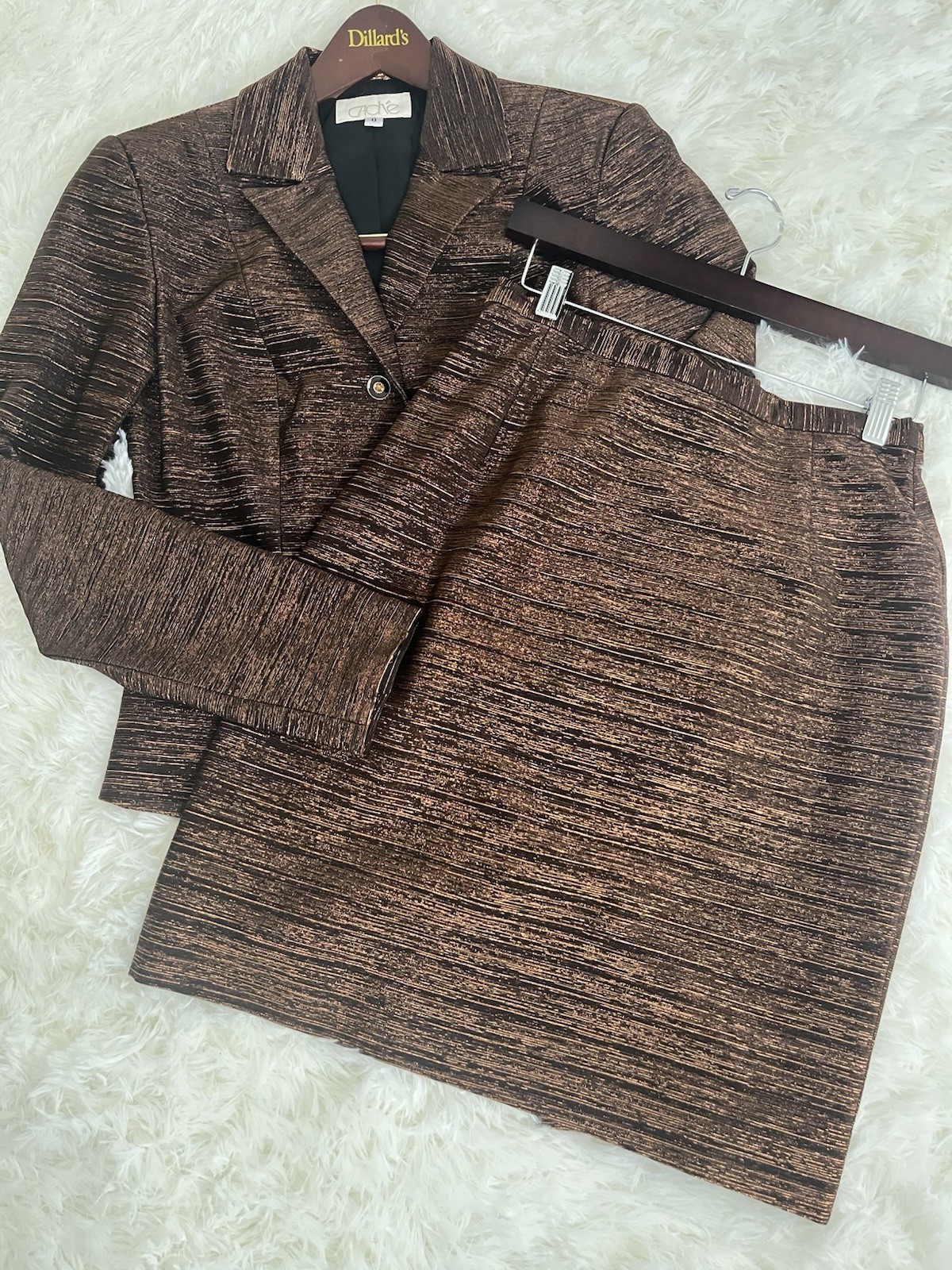 VTG Cache Copper Gold Blazer Skirt Jewel Buttons