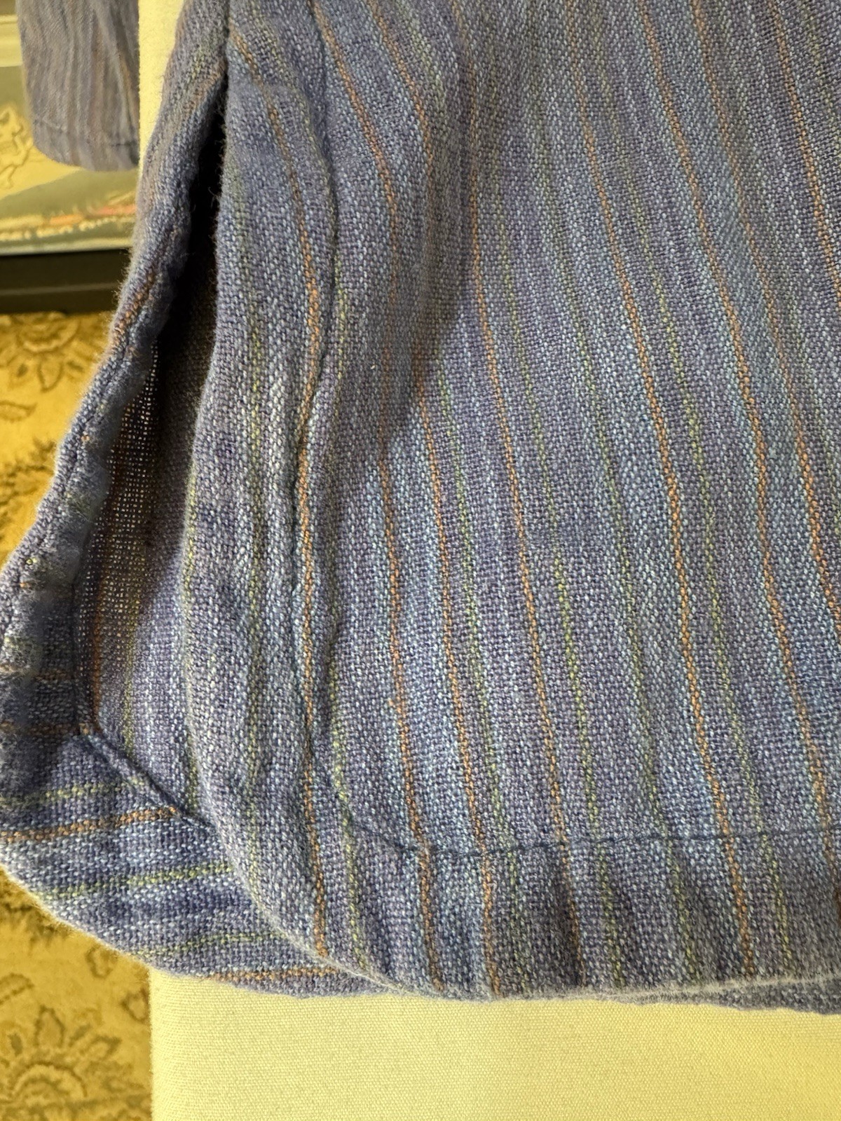 Ganesh Himal Purple Striped Tunic Large Hand Woven Nepal Linen/Cotton Button Up