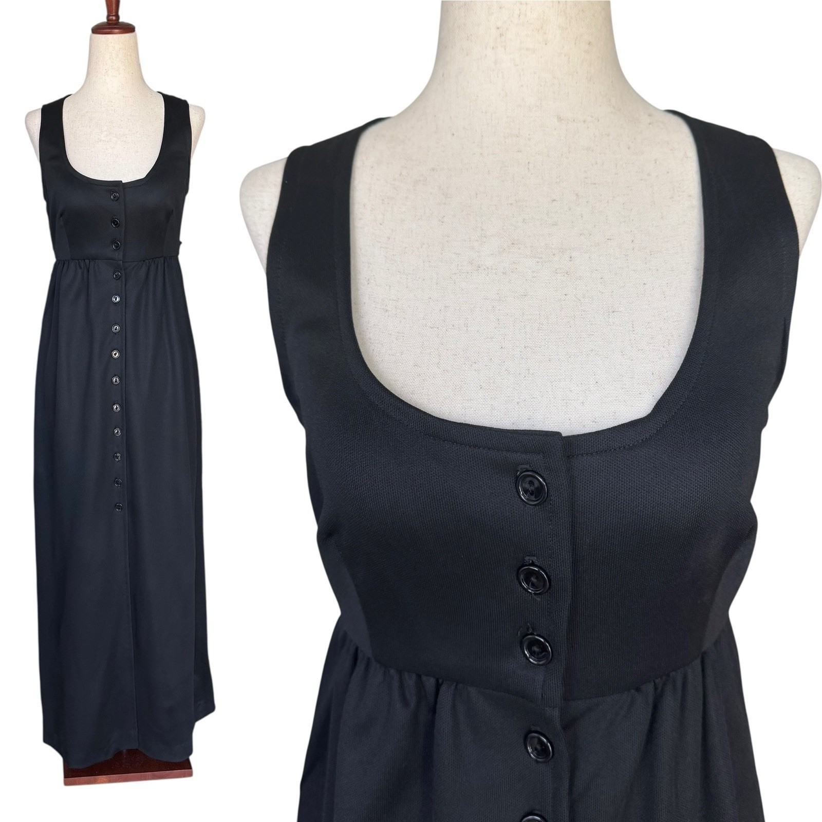Vintage 70s Young Edwardian Arpeja Black Button Up Maxi Dress Gunne Ossie XS