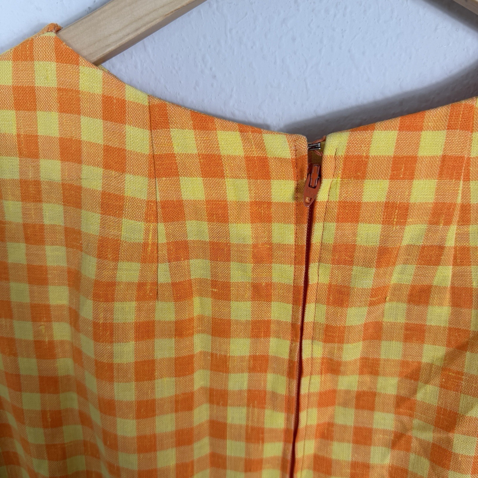 Vintage 1960s Mod Orange Checkered Shift Dress Women’s Size M/L