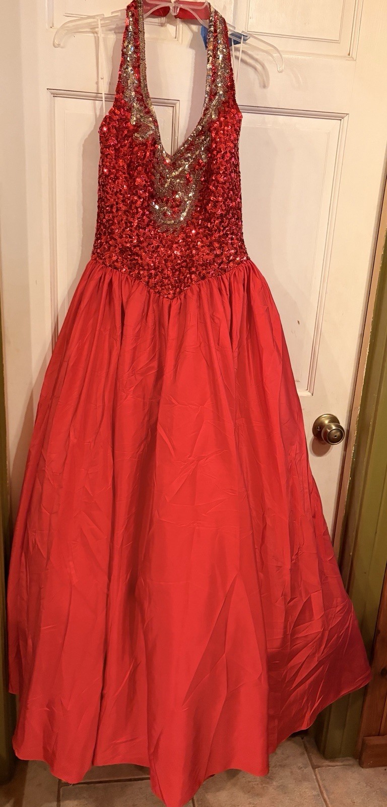 Vintage 80s Mike Benet Red Taffeta Ball Gown w/Red Sequins/Pageant/ Prom-10-EXC