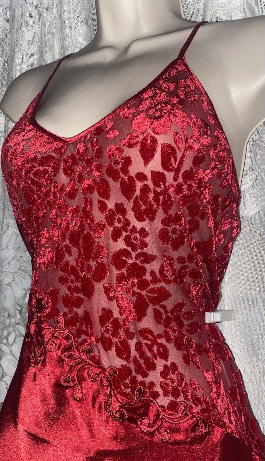 Vtg NWT S M+ CHERRY Red Satin WRAP ILLUSION Babydoll Peignoir Robe Nightgown Set
