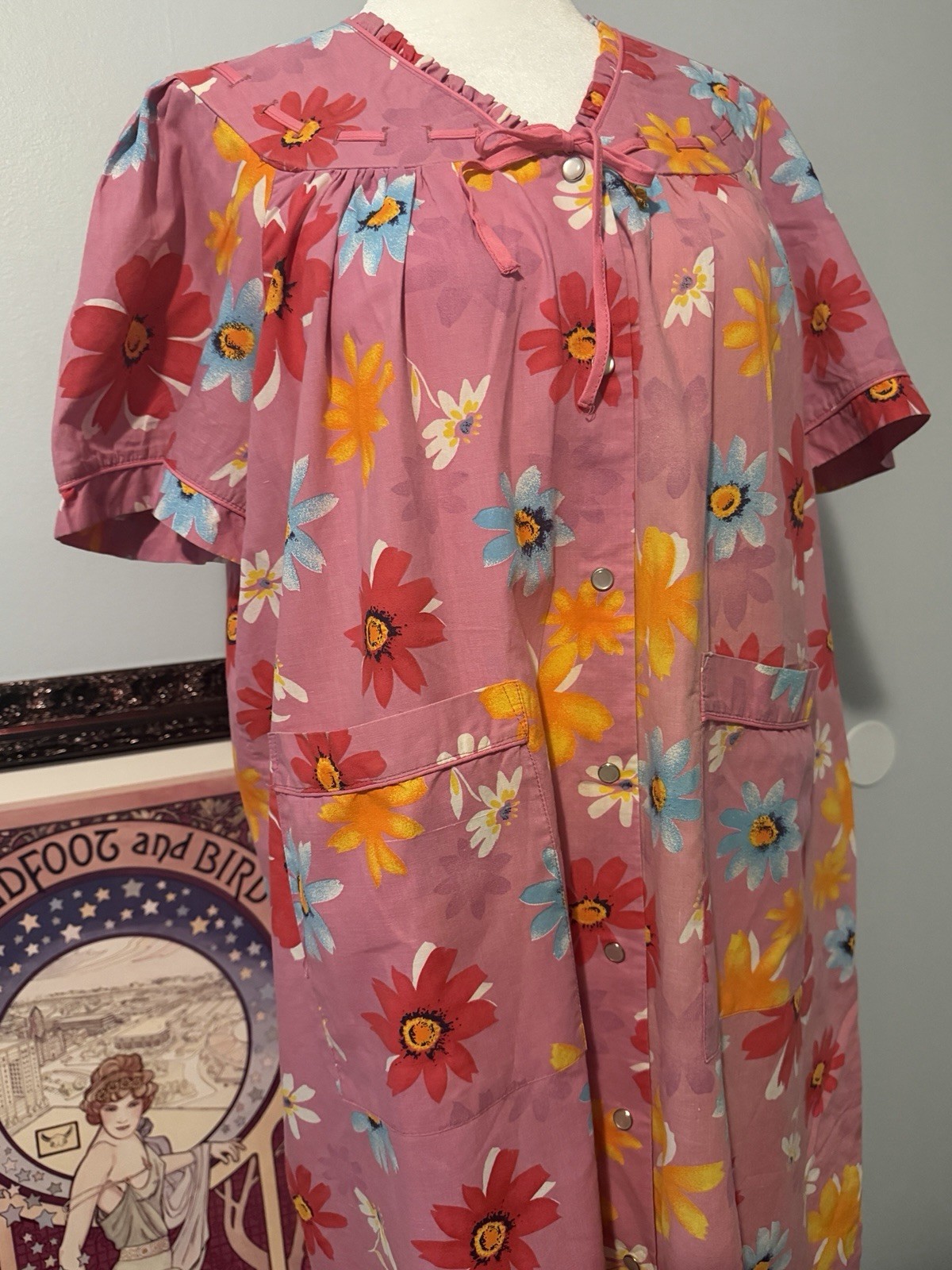 Y2K Moon Dance Retro-Inspired Floral House Dress Housecoat Grandma-Chic Sz L