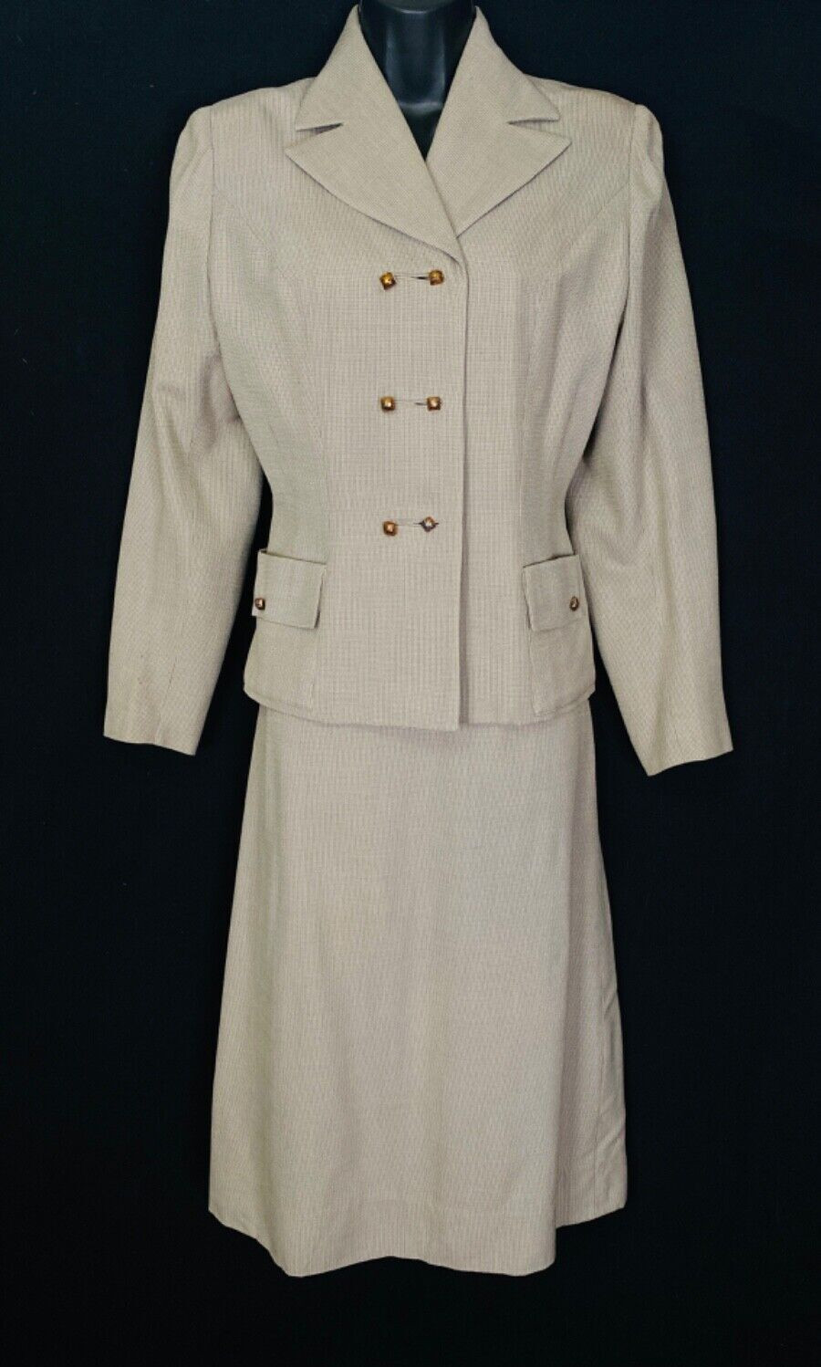 Vintage 1940s gray suit, two piece skirt jacket blazer dress set, fine wool S M