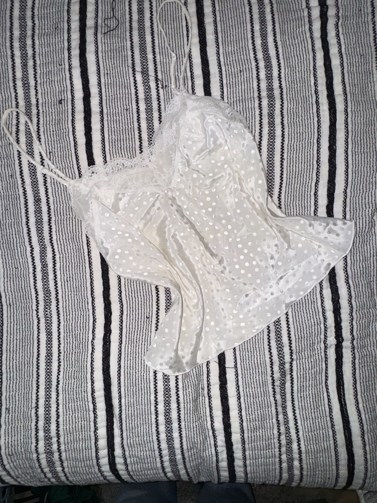 VINTAGE Warner&rsquo;s Originals Polka Dot Satin Lace Spaghetti Strap Camisole Sz S