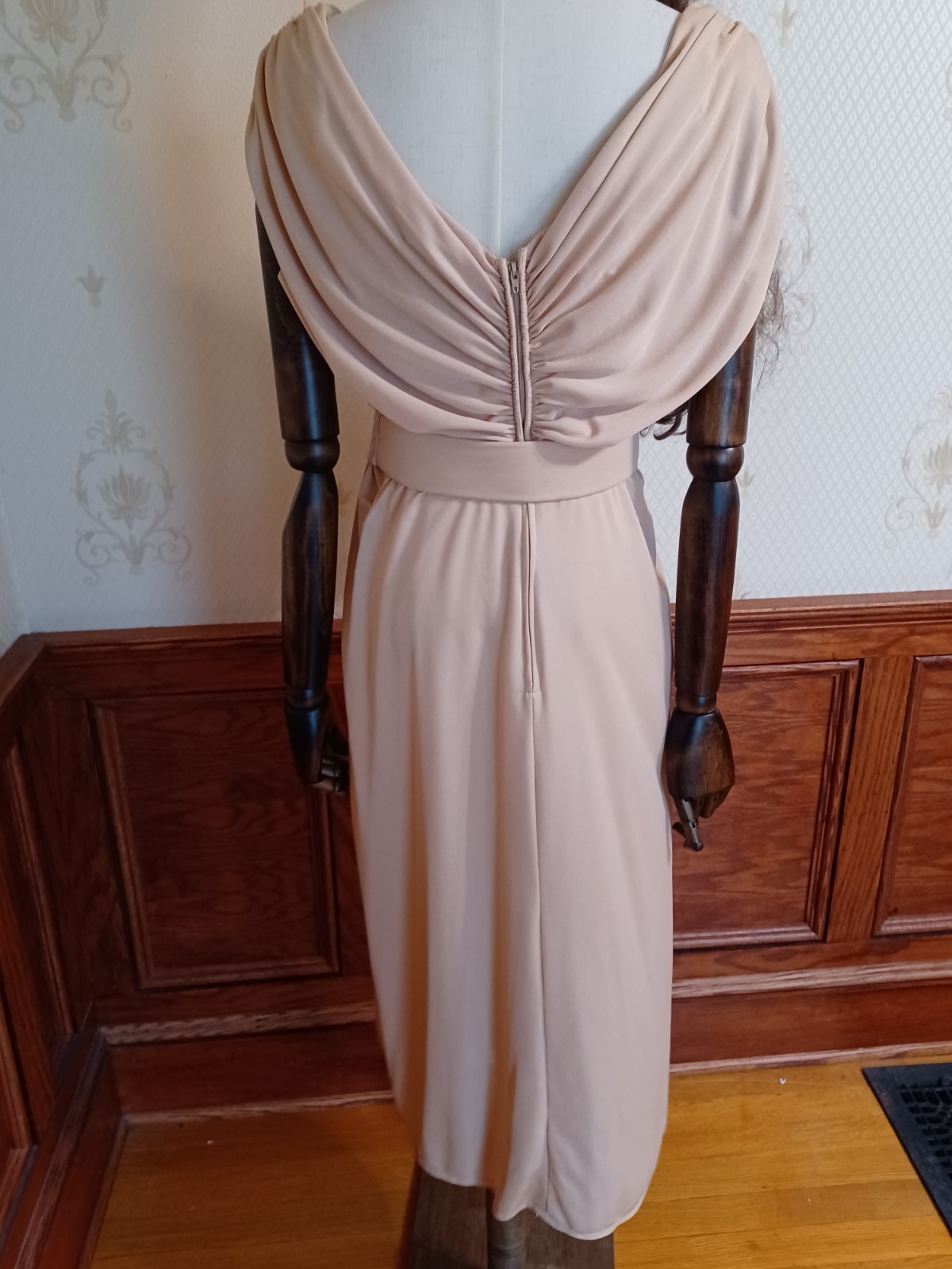 Vintage 1970s Union-Made Earth-Tone Disco Grecian Goddess Midi Dress