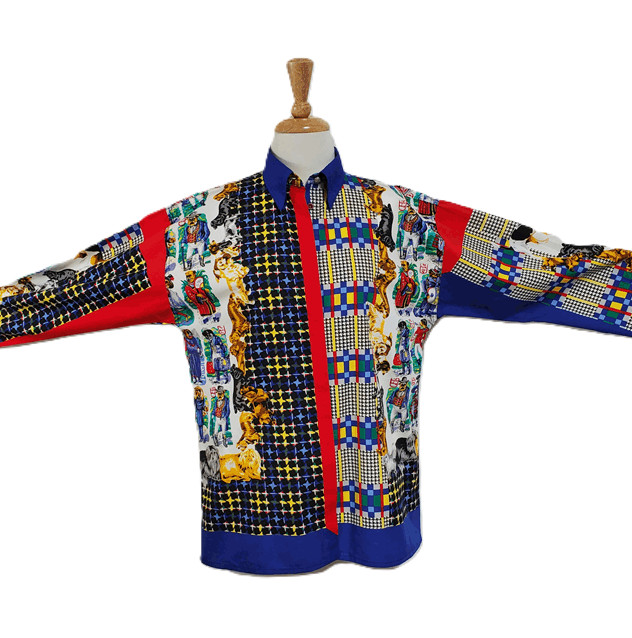 VTG VERSACE JEANS COUTURE Puppy Dog Novelty Print Circus Blouse Top Shirt S