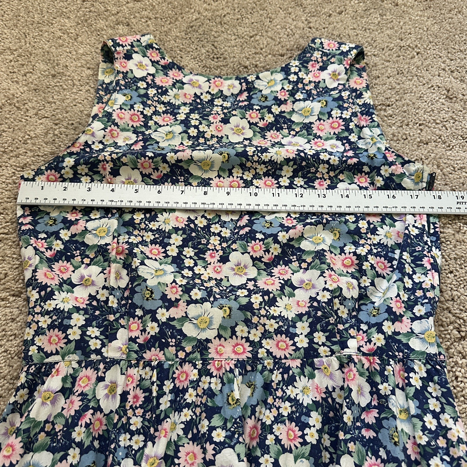 Vintage 80s Dress Large Sundress Floral Print Cotton Fit Flare Cottagecore