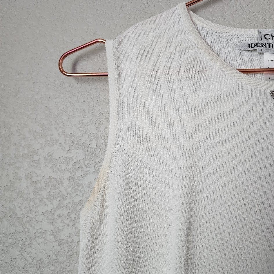 CHANEL 2000 Y2K CC Logo Sleeveless Knit Top Sheer Hem Ecru Vintage size 40