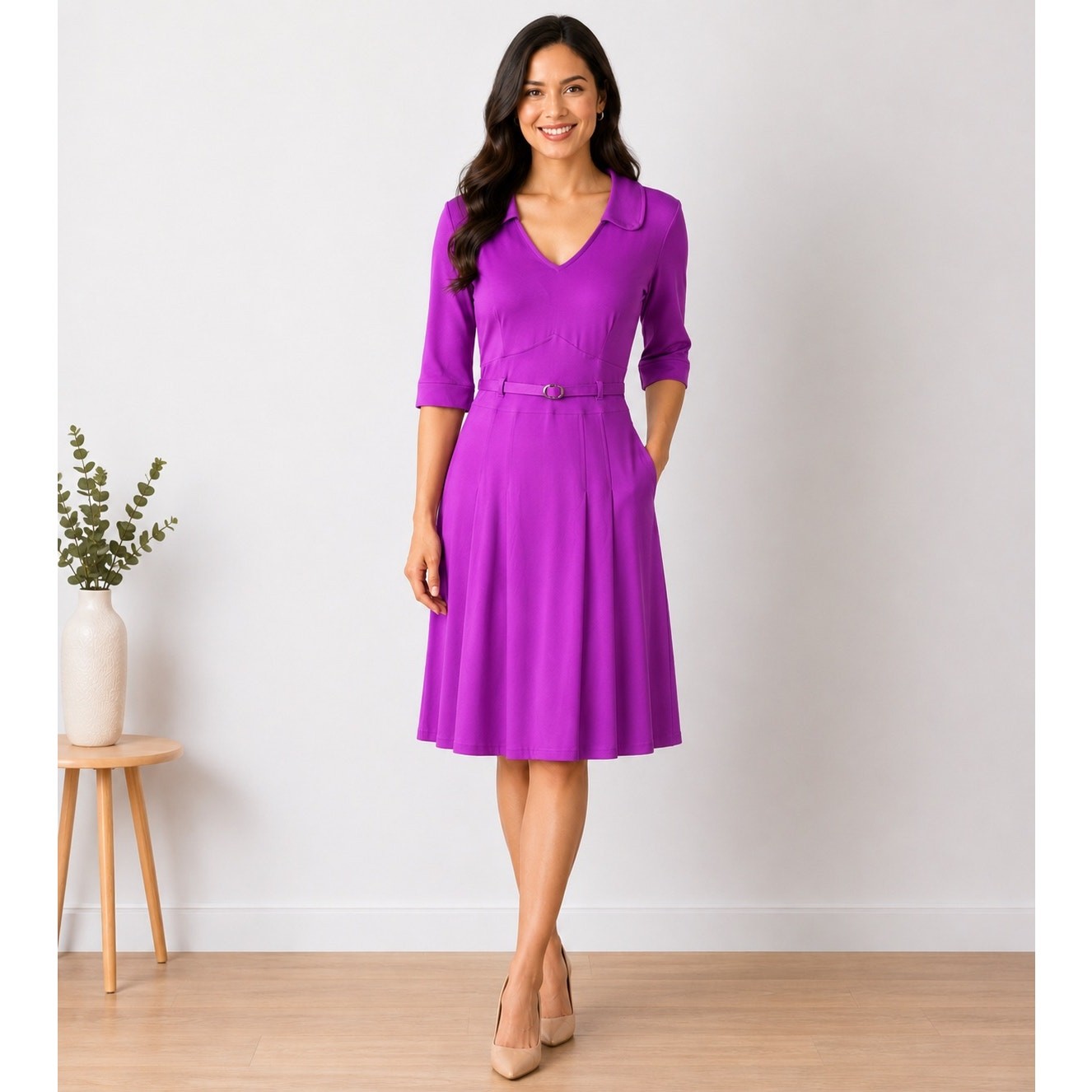 Vintage Chadwick&rsquo;s Purple 1970s Polyester Spandex Dress Women&rsquo;s Size 6 80s Retro