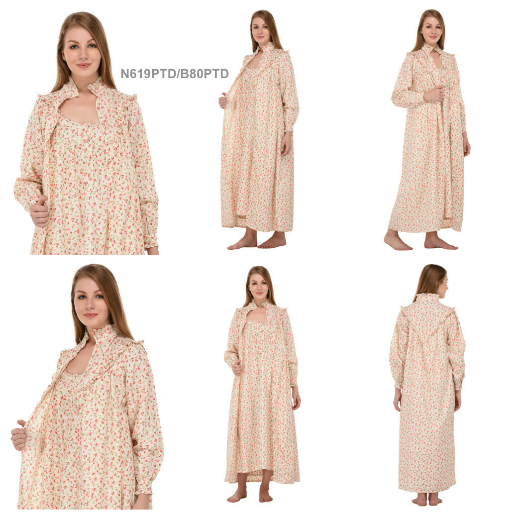 Wrinkle-Resistant Printed Nightdress/Housecoat Set | Cotton Lane