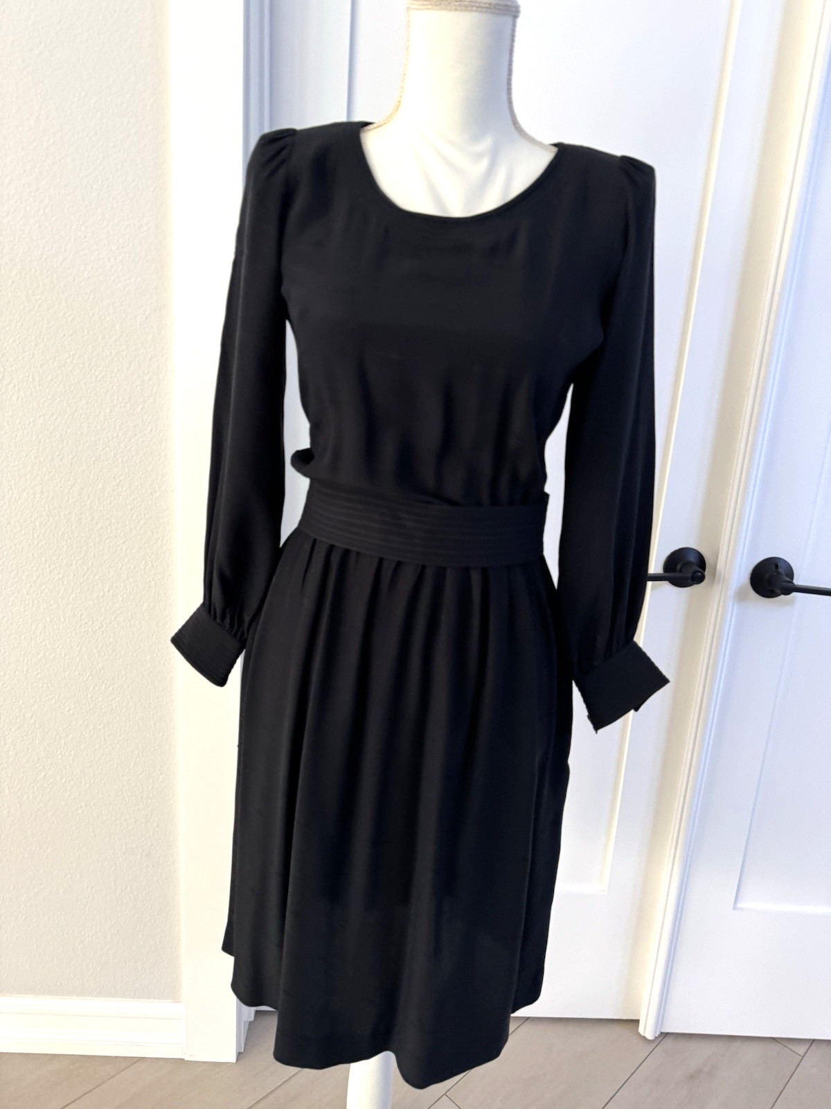 Christian Dior RARE Vintage 1970s Black Jacquard Logo Weave Silk Dress FR38