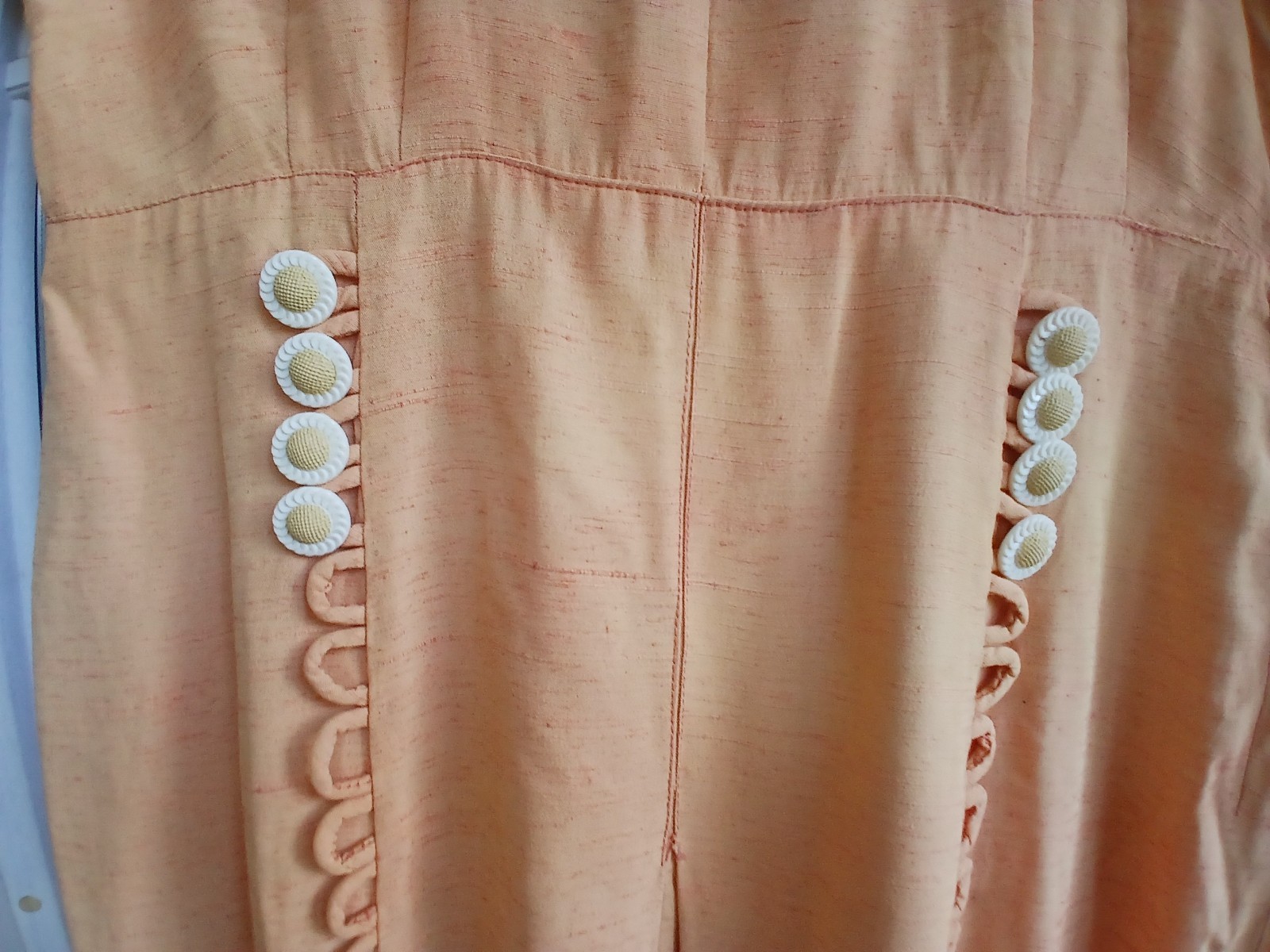 1930s 1940s Peach Dress with Daisy Buttons