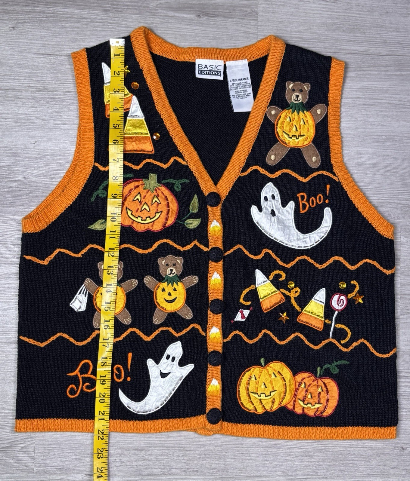 1990 Halloween Sweater Vest Basic Editions Size Large Whimsical Festive Spooky