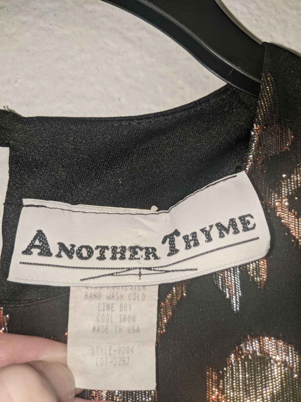Vintage Another Thyme Black Top with Metallic Floral Motif Medium
