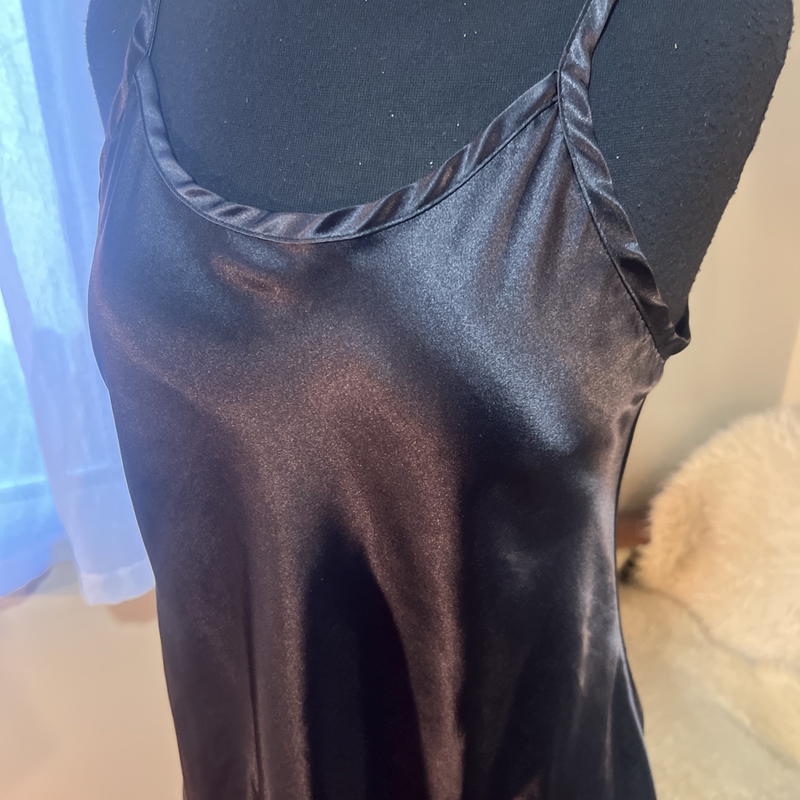 Vtg Gilligan & O’Malley Gold Label Glossy Satin Nightgown Slip Dress Black M