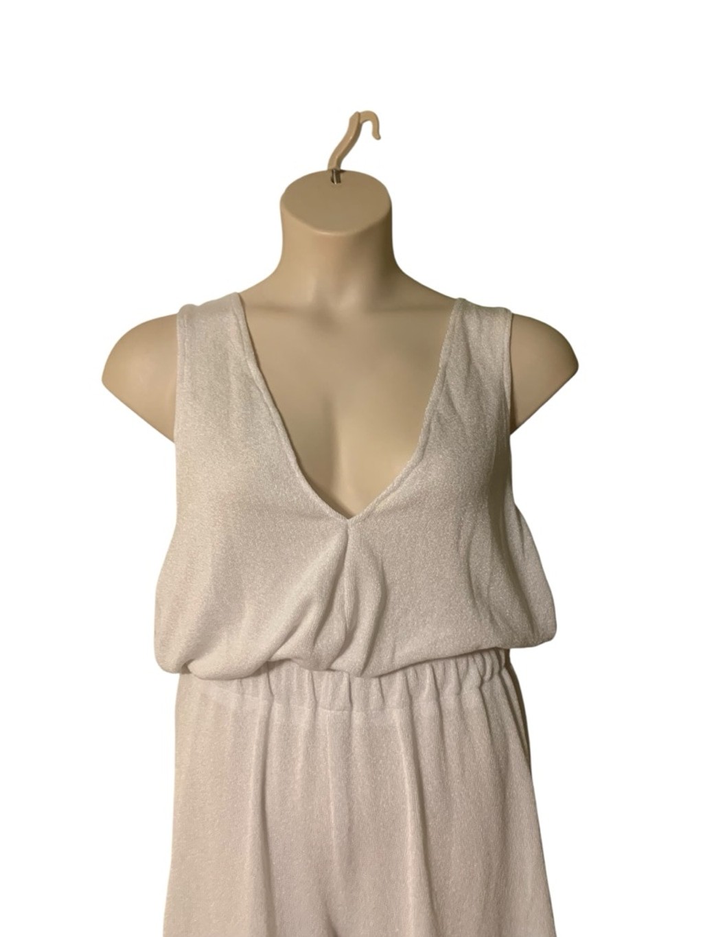 Vntg 70’s Women&rsquo;s handmade White Sleeveless Wide Leg Jumpsuit M