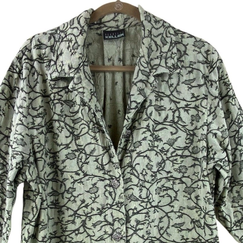 Vintage Nannette Keller Floral Jacket Size XL Buttons Romantic Art To Wear Boho
