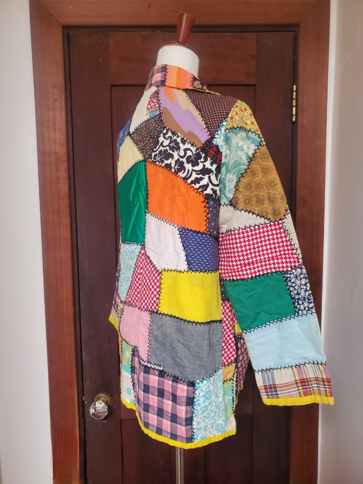 Vintage 1970s Patchwork Crazy Quilt Jacket Coat Handmade Clown Hippie Chore