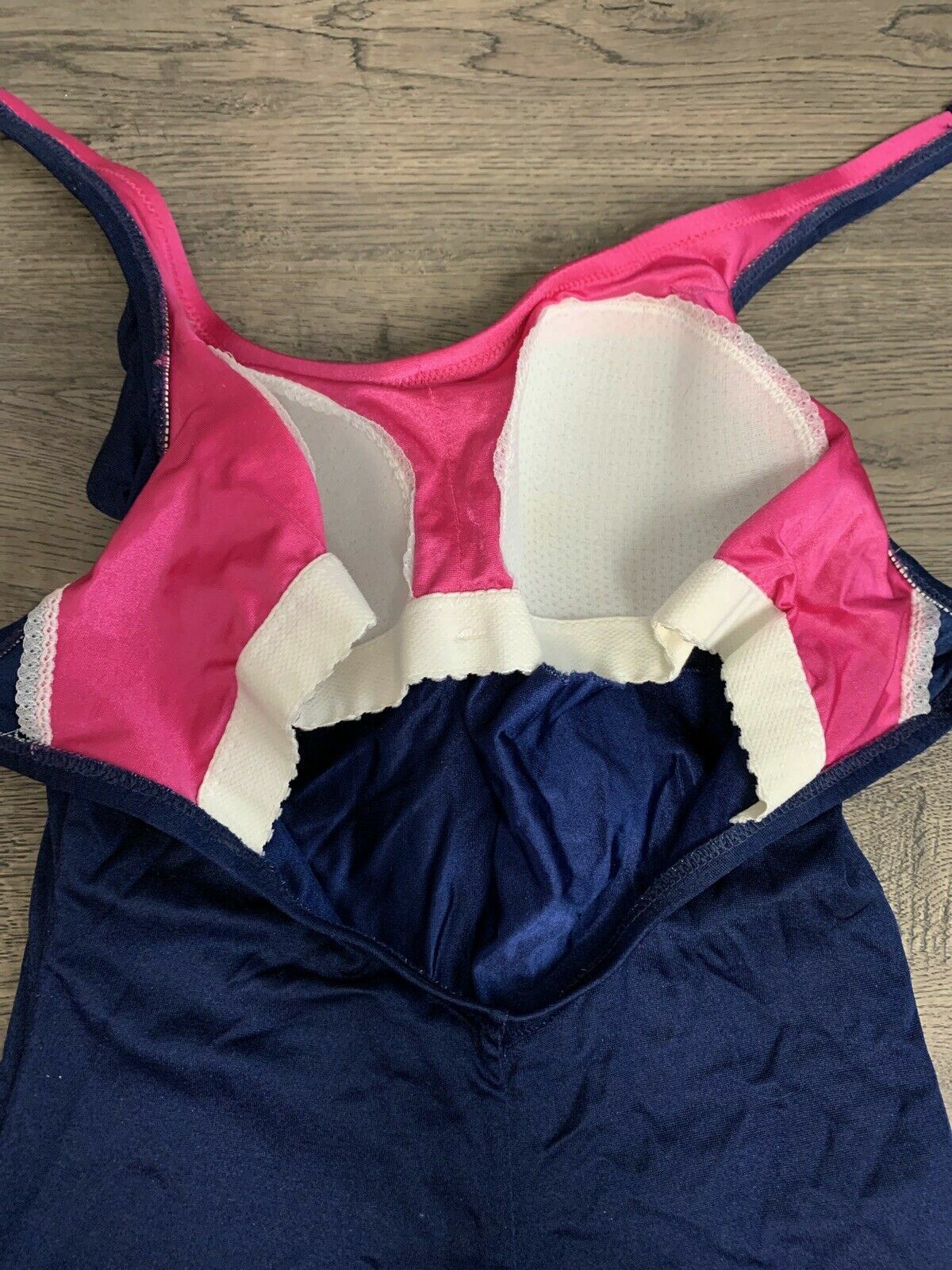 DeWeese Vtg Bombshell Pinup 1 pc Skirted Swimsuit Built In Bra Gladiola S Pink