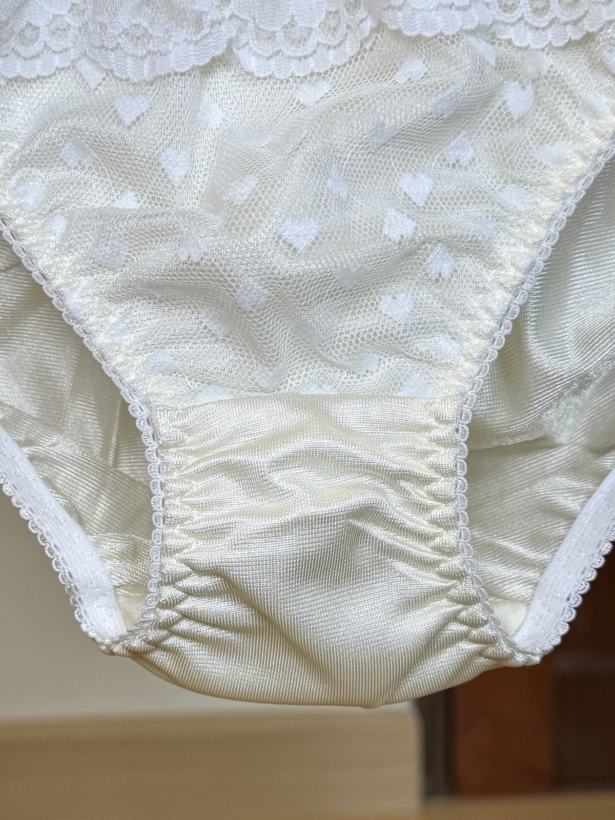 Vintage Pale Yellow Polyester Panty Nylon Lace Sissy Bikini Hi Cut Brief Sz.5