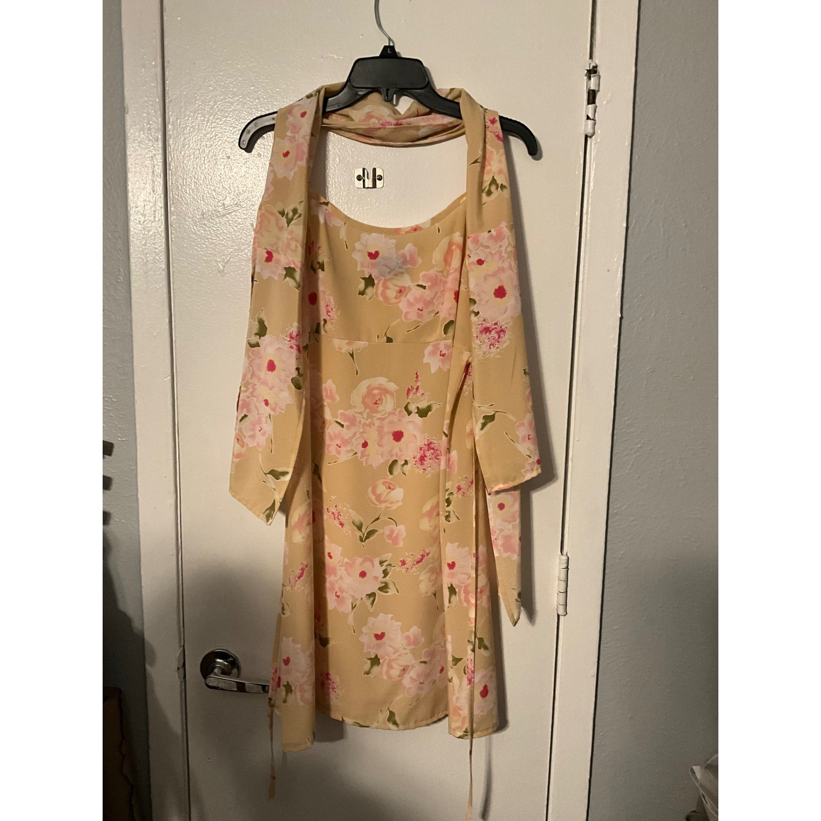 No Boundaries Vintage 90s Floral Slip Dress & Scarf Set Peach Pink Large 11/13