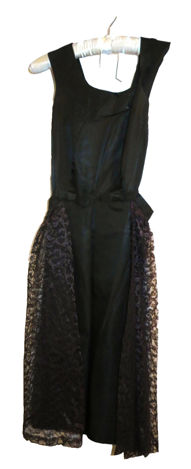 Vtg 1950’s Little Black Dress. Sheath with removable lace skirt. Waist 23&Prime;.